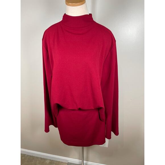 SER.O.YA Mave Long Sleeve Mock Neck Open Back Ruby Red Mini Dress Size Large - Picture 3 of 13